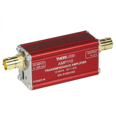 AMP110 - Transimpedance Amplifier, Gain: 10 MV/A, Bandwidth: 1 kHz, Thorlabs AMP110 - Transimpedance Amplifier, Gain: 10 MV/A, Bandwidth: 1 kHz, Thorlabs