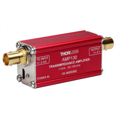 AMP130 - Transimpedance Amplifier, Gain: 1 kV/A, Bandwidth: 100 kHz, Thorlabs