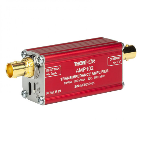 AMP102 - Transimpedance Amplifier, Adjustable Gain: 1, 10 or 100 kV/A, Bandwidth: 100 kHz, Thorlabs AMP102 - Transimpedance Amplifier, Adjustable Gain: 1, 10 or 100 kV/A, Bandwidth: 100 kHz, Thorlabs